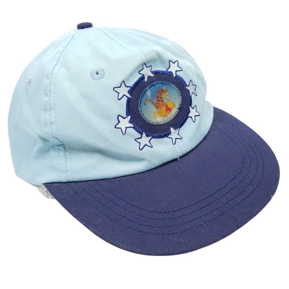 Vintage Disney Pooh Tigger Cap Hat Hologram 3D Elastic Band Closure Blue Winnie